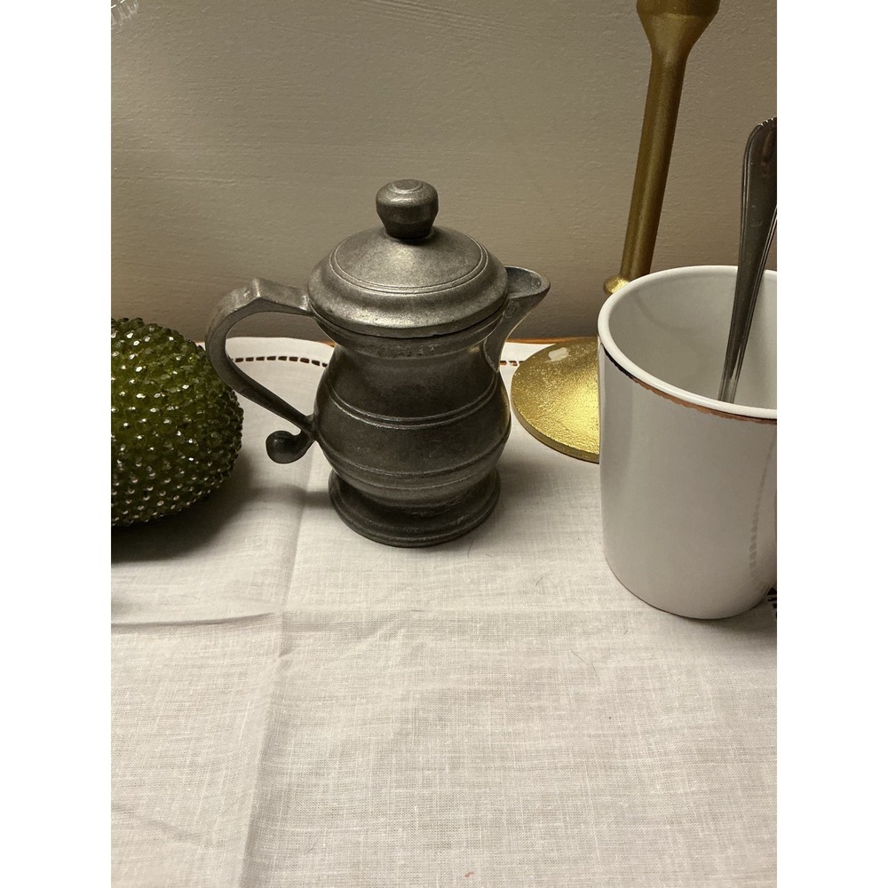 Vintage USA‎ Pewter Syrup Pitcher with Lid Small Creamer